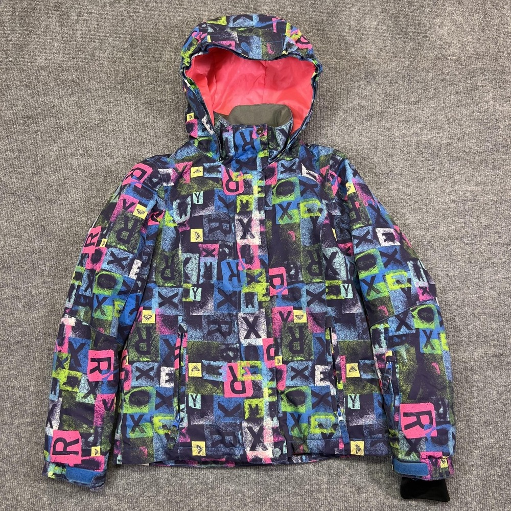 Roxy Ski Jacket Girls 12 Multicolor Hooded 5K Insulated Winter Snowboard